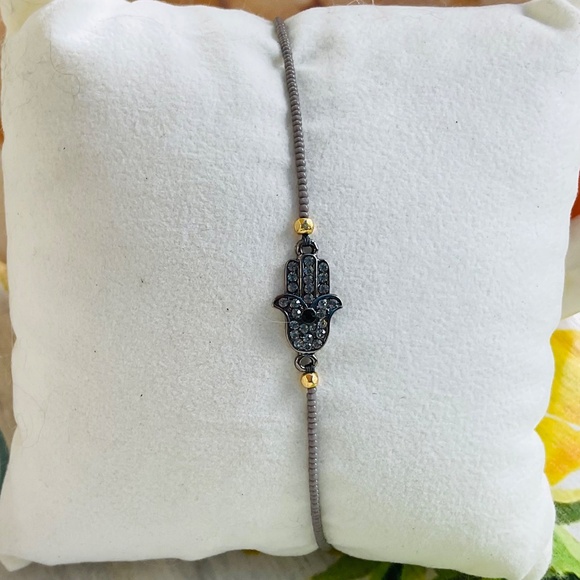 Tai Jewelry🎁Pave Hamsa Hand Adjustable Braided Silk Cord Bracelet NWOT Delicate - Picture 5 of 7